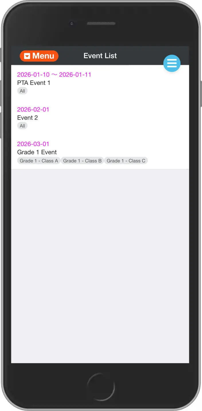 Event List - Top screen
