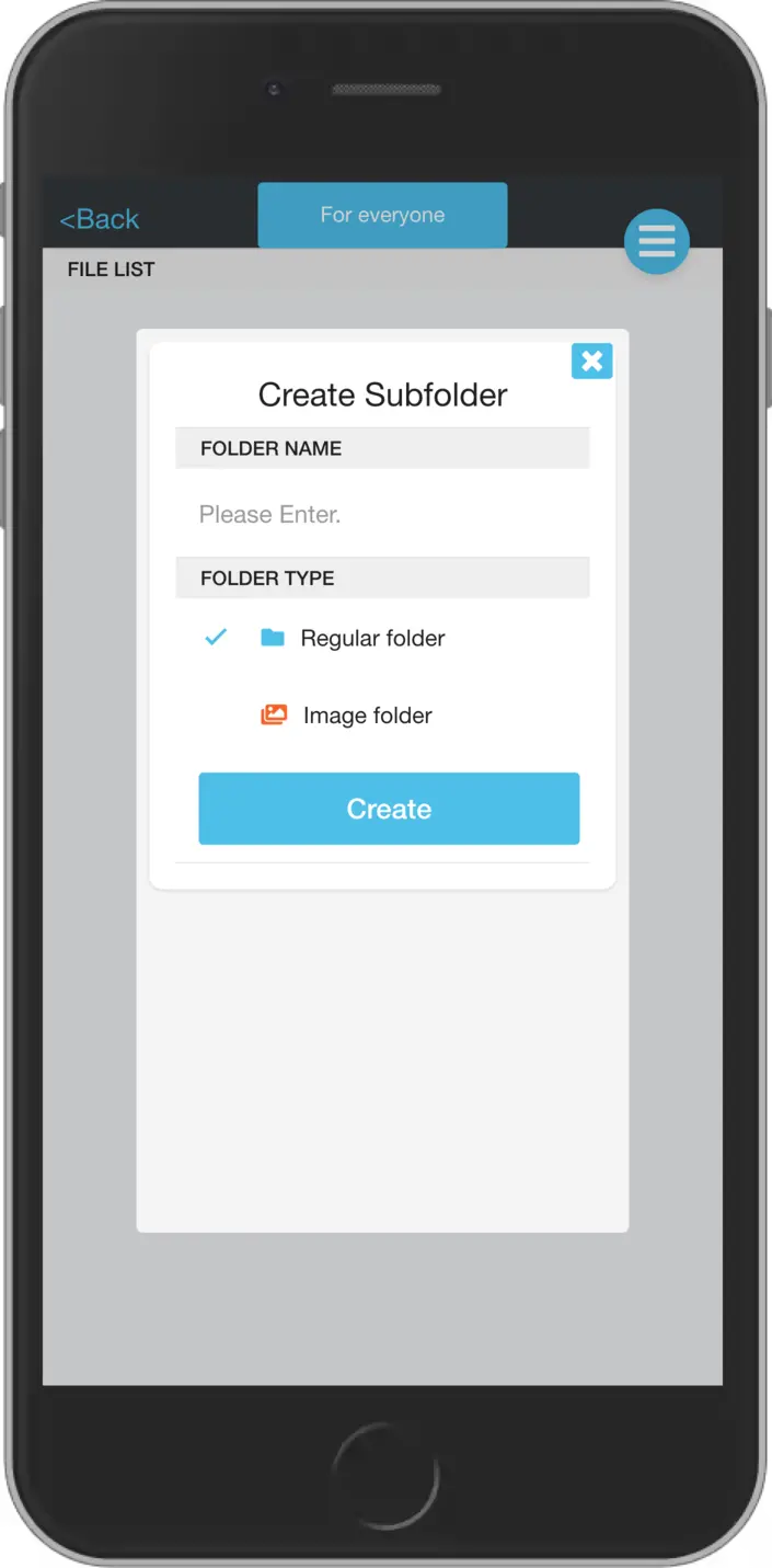 Storage - create subfolder screen