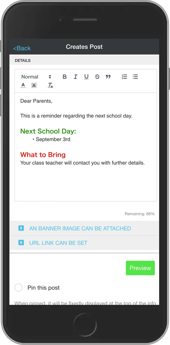 Announcement create screen 2