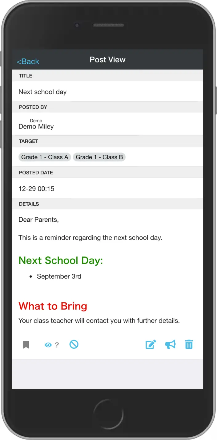 Announcement view screen 3