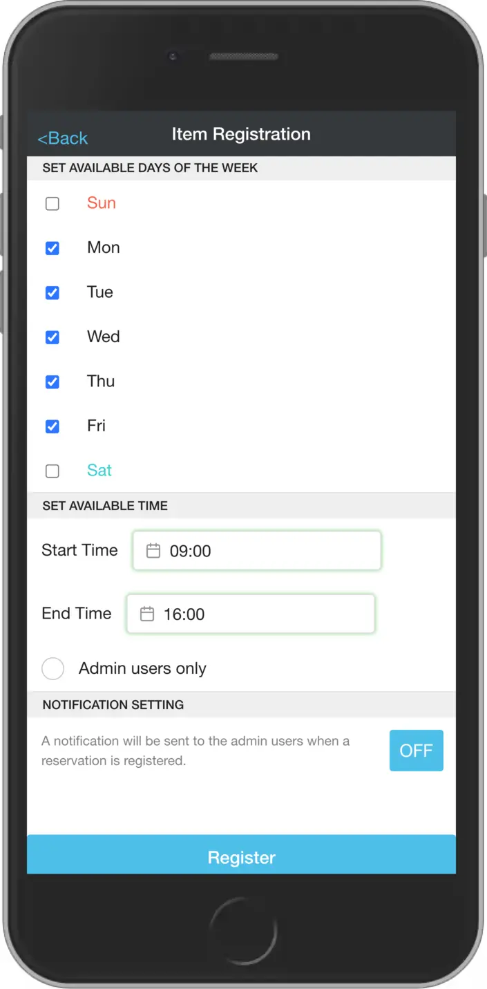 Reservation - Create new reserve item (bottom)