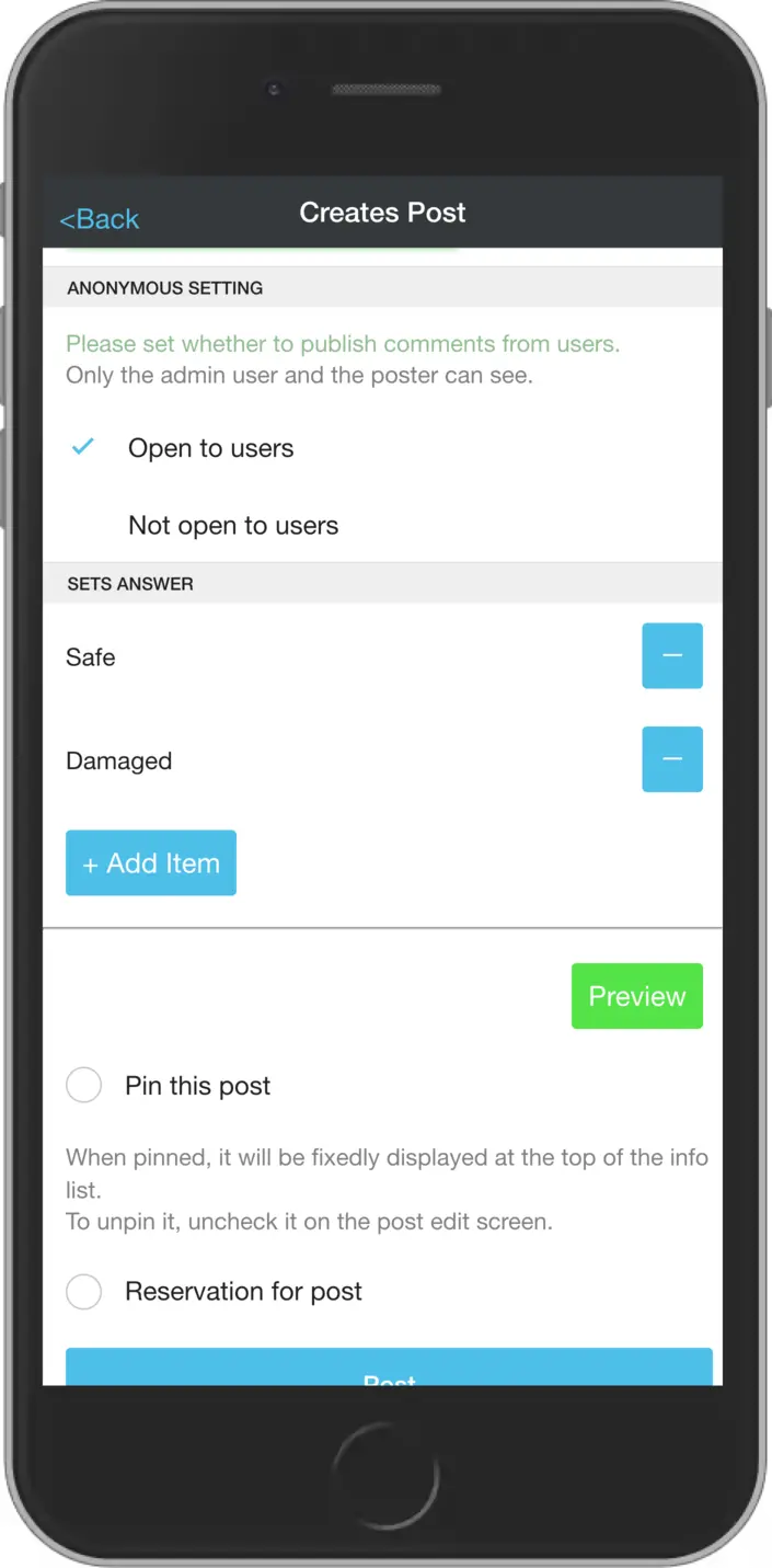 Safety check create screen 2