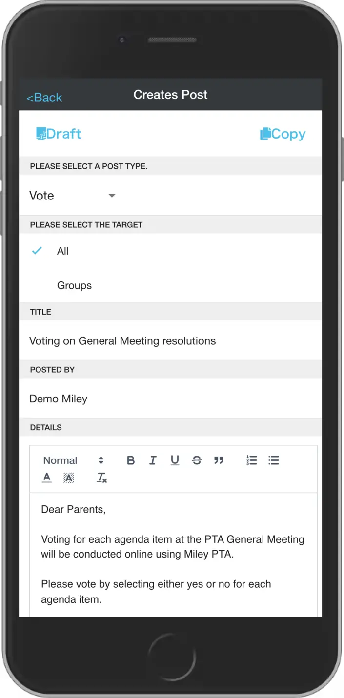 Vote create screen 1