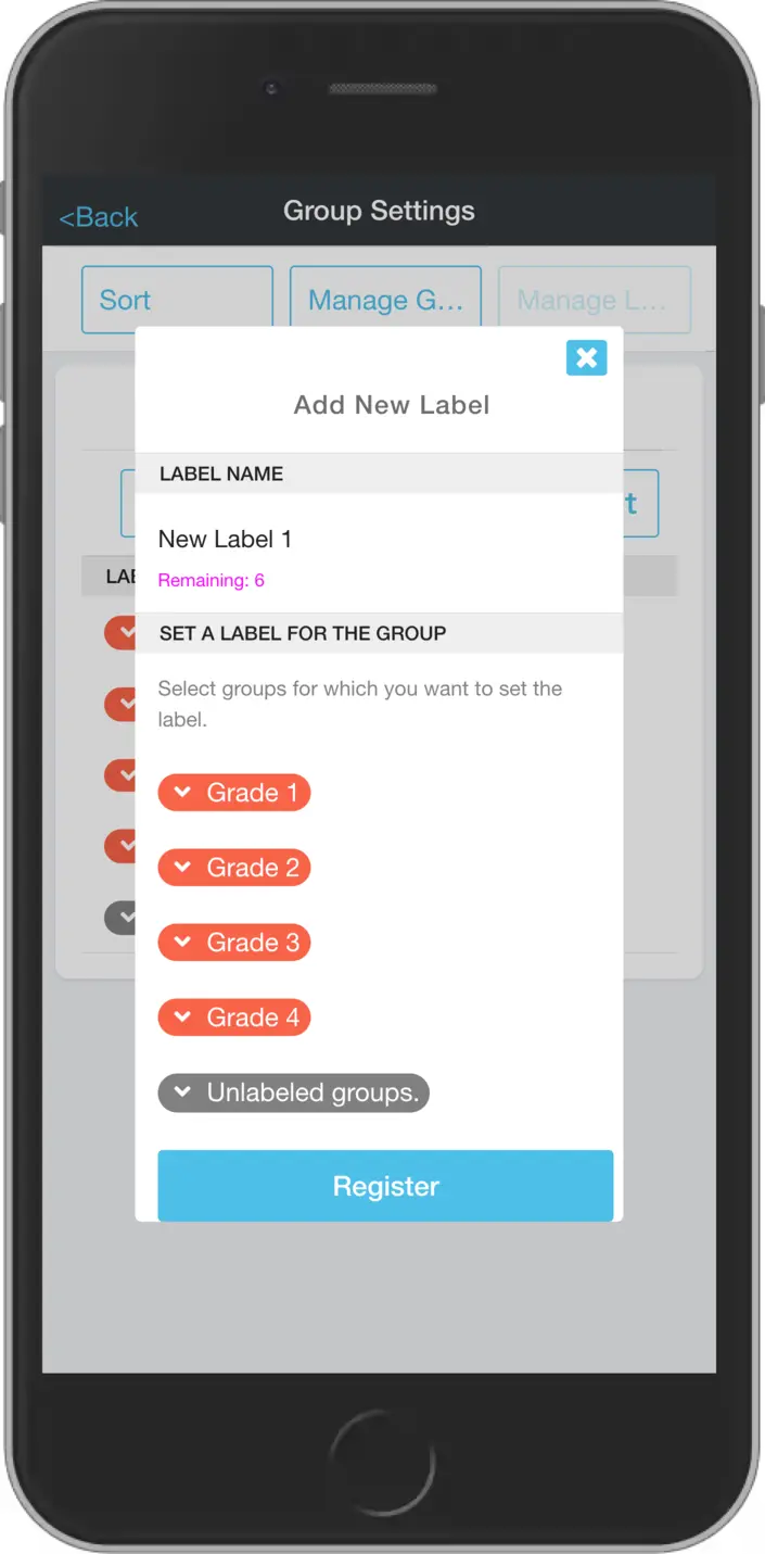 Group label add screen
