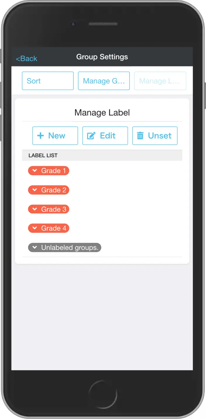 Group label management screen