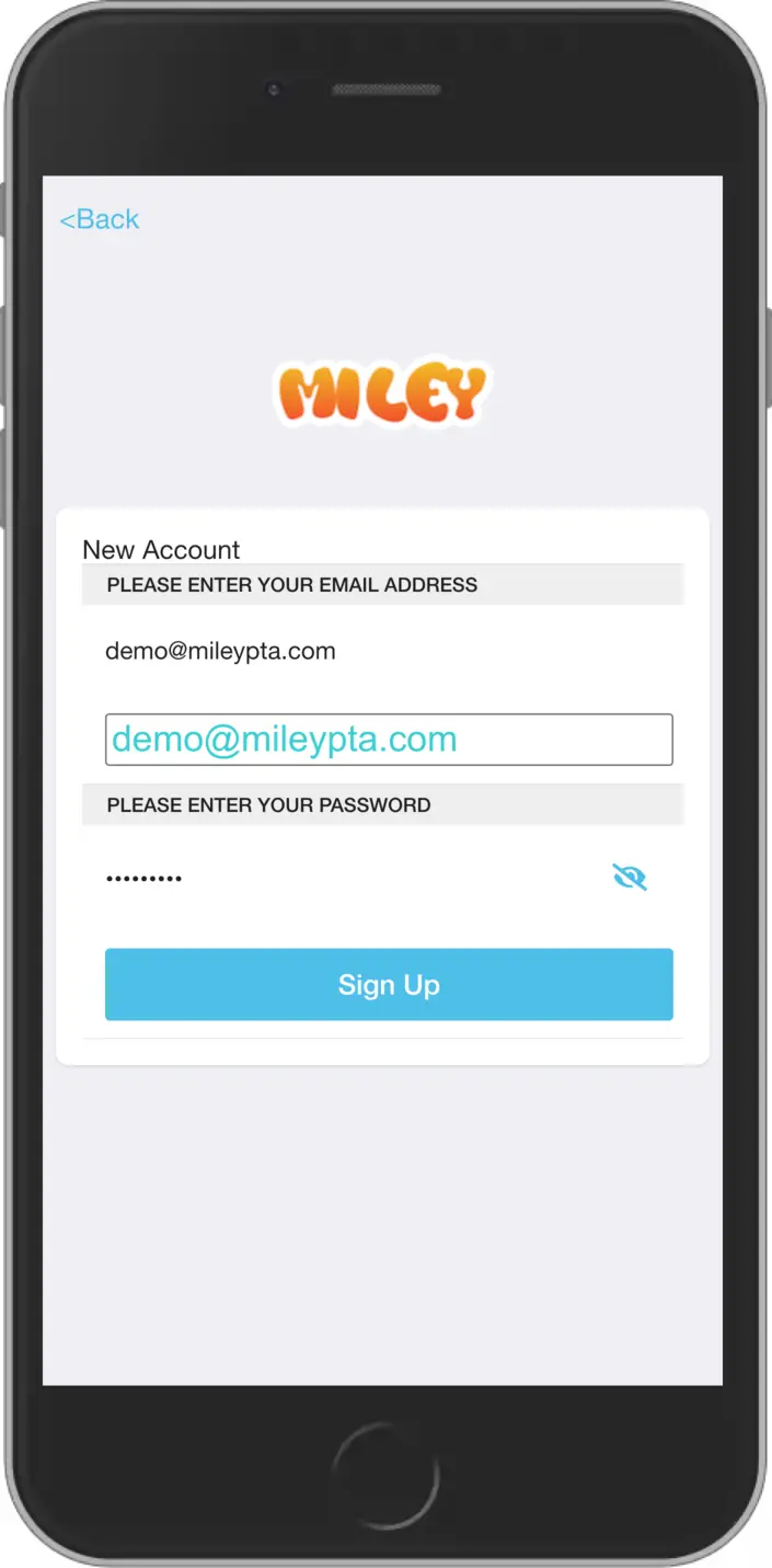 Account registration - email and password screen